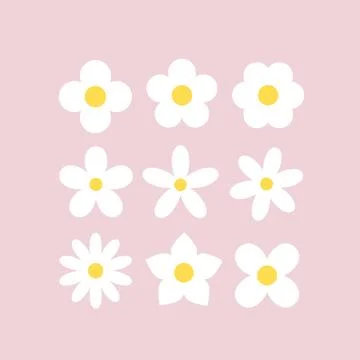Cute simple flowers, daisies, basic floral shapes silhouettes for design Stock Illustration
