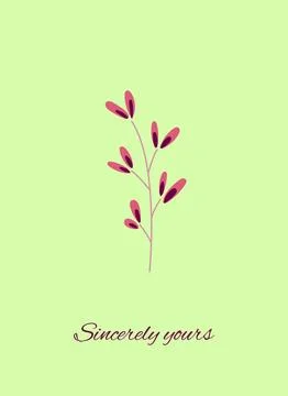 Cute simple flowers on a green background.  Greeting card. With sayings on .. Stock Illustration