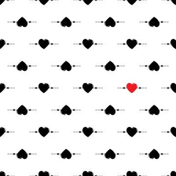 Cute simple line print. Seamless black and white pattern with hand drawn hearts Stock Illustration