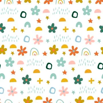 Cute simple pattern with different hand painted elements. Seamless pattern with Stock Illustration