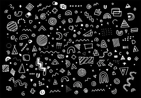 Cute simple pattern with various hand-painted elements. Vector set of geometric Stock Illustration