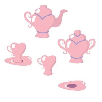 Cute simple pink place setting based on a heart shape. Teapot, sugar bowl, cup Stock Illustration