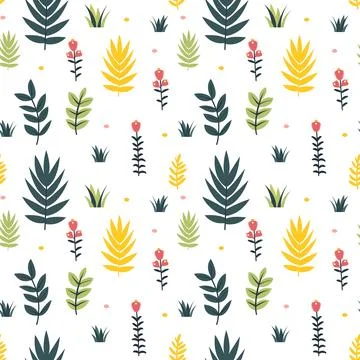 Cute Simple Plants Seamless Pattern Background. Vector Illustration Illustrazione stock
