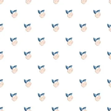 Cute simple seamless pattern with beige apricot and blue leaves Stock Illustration