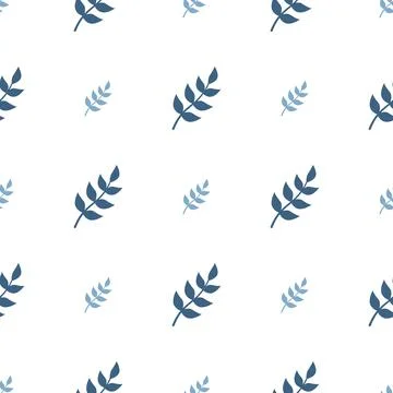 Cute simple seamless pattern with blue leaves and twigs Stock Illustration