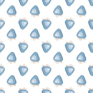 Cute simple seamless pattern with blue strawberries and leaves. Stock Illustration
