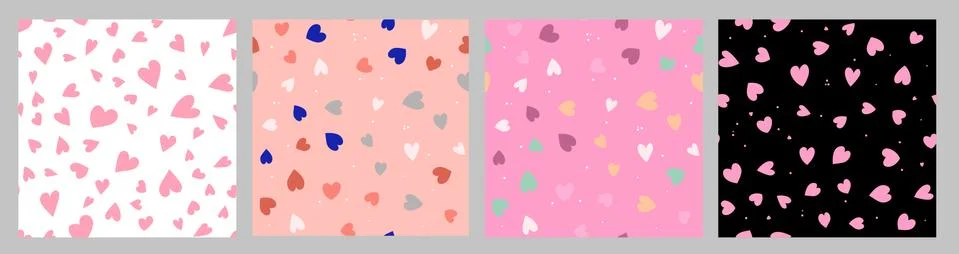 Cute Simple Seamless Pattern Love Heart Background collection set. Vector Ill Illustrazione stock