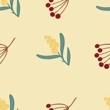 Cute simple seamless pattern with sea buckthorn and rowanberry made in vector Illustrazione stock