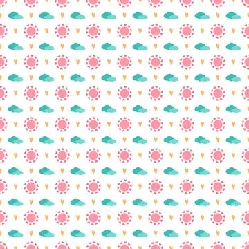 Cute simple seamless pattern with sun and cloud 스톡 일러스트