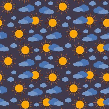 Cute simple seamless pattern with sun and cloud. Children print for textiles 스톡 일러스트