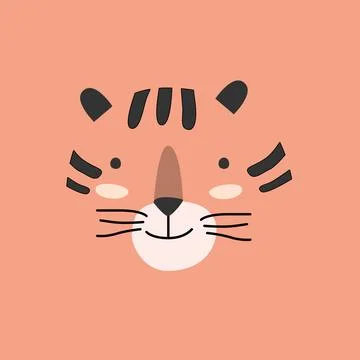 Cute simple tiger portrait on an orange color Stock Illustration