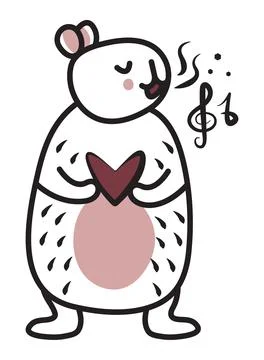 Cute singing capybara black line Stock Illustration