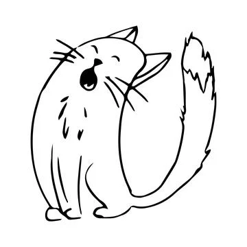 Cute singing cat, kitten in line doodle style emotional character isolated on Stock Illustration
