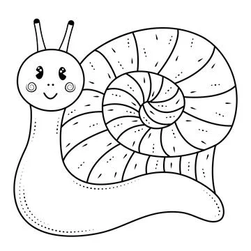 Cute single snail, black and white illustration Stock Illustration