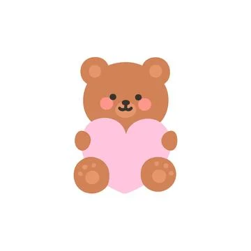 Cute Sitting Bear Hugging a Pink Heart Illustrazione stock