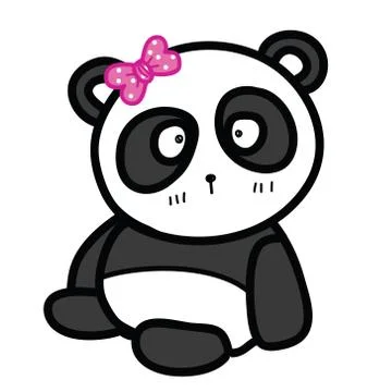 Cute sitting panda with bow vector illustration Stock Illustration