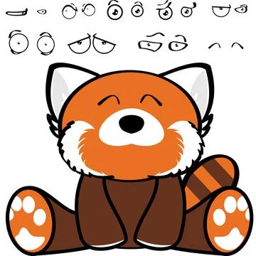 Cute sitting red bear character cartoon expressions set collection Stock Illustration