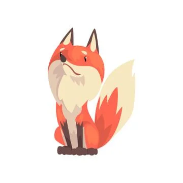 Cute Sitting Red Fox Character, Front View Cartoon Vector Illustration Illustrazione stock