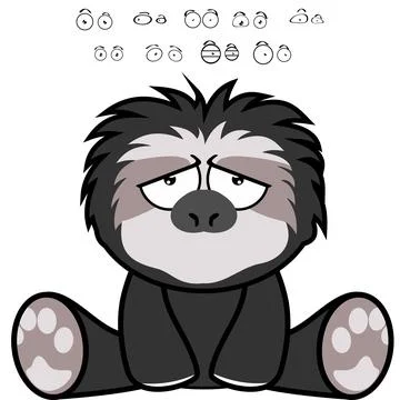 Cute sitting sloth bear character cartoon expressions set collection Stock Illustration