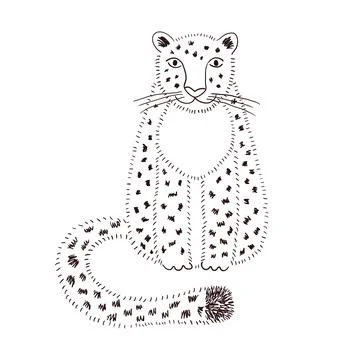 Cute sitting snow leopard hand drawn illustration Stock Illustration