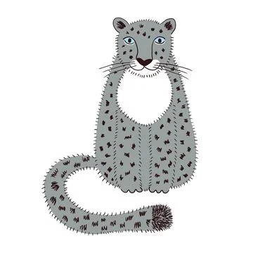 Cute sitting snow leopard hand drawn illustration Stock Illustration