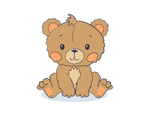 Cute sitting teddy bear, plush toy, forest wild animal. Flat cartoon vector Stockillustratie