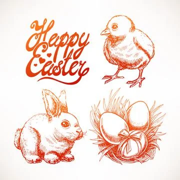 Cute sketch Easter set Stock Illustration