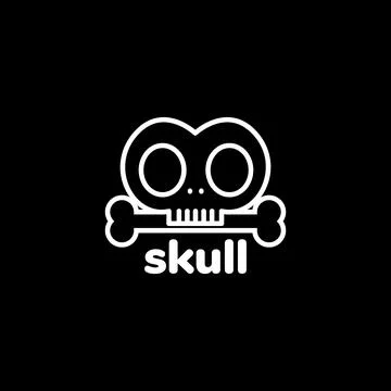 Cute skull bite bone night line minimalist logo design vector icon illustrati Stock Illustration