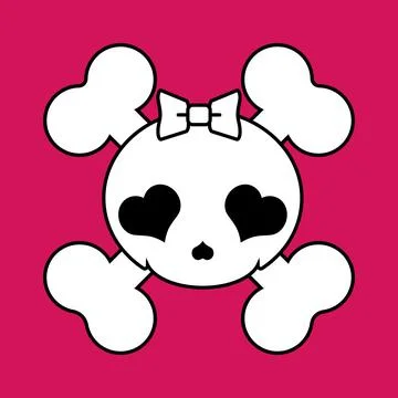 Cute skull with bow and crossbones. T-shirt print for Horror or Halloween.  Illustrazione stock