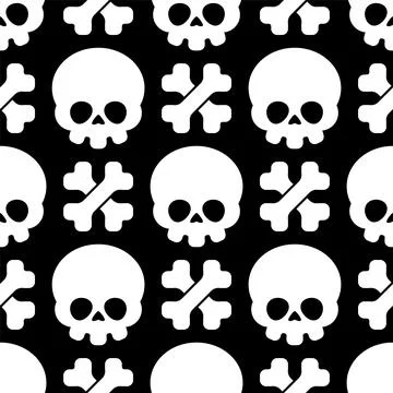 Cute Skull Cartoon pattern seamless. Kawaii Skeleton Head background. Ornam.. Stock Illustration