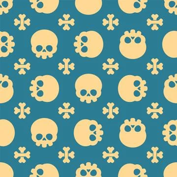 Cute Skull Cartoon pattern seamless. Kawaii Skeleton Head background. Ornam.. Stock Illustration