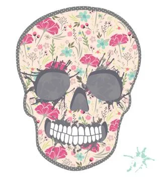 Cute skull with floral pattern. skull from flowers. Stock Illustration