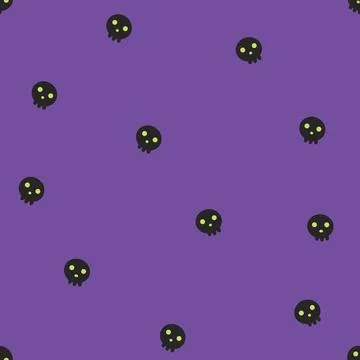 Cute Skull Halloween Seamless Pattern on Purple Background 库存插图