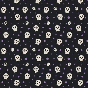 Cute Skull Halloween Seamless Pattern Flat Vector Background 스톡 일러스트