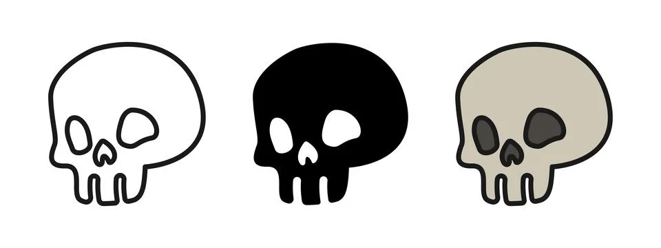 Cute skull icon. Skeleton head vector illustration. Death symbol. Skull bon.. Illustrazione stock