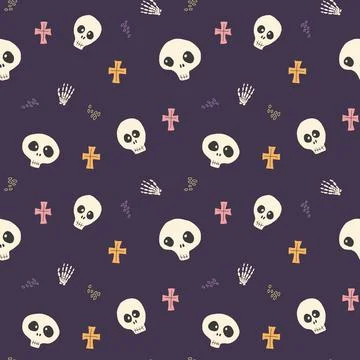 Cute Skull Seamless Pattern. Halloween Background vector illustration Illustrazione stock