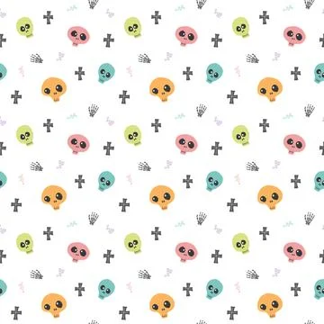 Cute Skull Seamless Pattern. Halloween Background vector illustration 스톡 일러스트