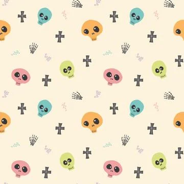 Cute Skull Seamless Pattern. Halloween Background vector illustration 스톡 일러스트