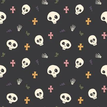 Cute Skull Seamless Pattern. Halloween Background vector illustration 스톡 일러스트