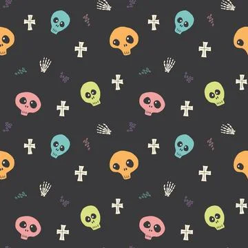 Cute Skull Seamless Pattern. Halloween Background vector illustration 스톡 일러스트