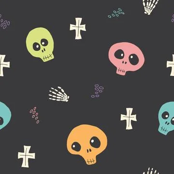 Cute Skull Seamless Pattern. Halloween Background vector illustration Illustrazione stock