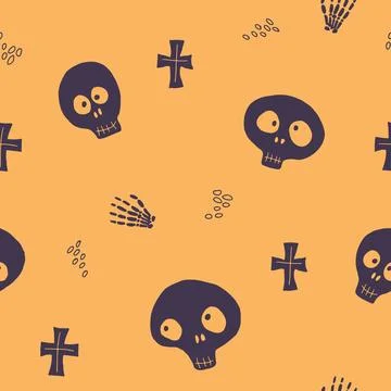 Cute Skull Seamless Pattern. Halloween Background vector illustration Stock Illustration