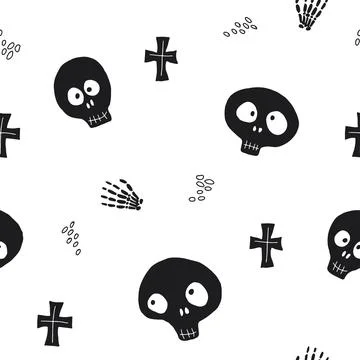 Cute Skull Seamless Pattern. Halloween Background vector illustration 스톡 일러스트