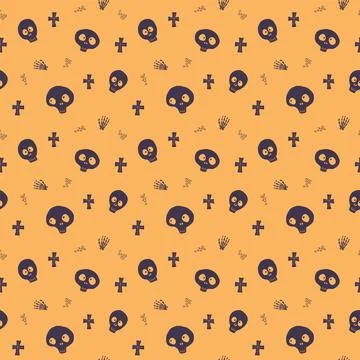 Cute Skull Seamless Pattern. Halloween Background vector illustration Illustrazione stock