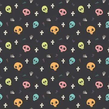 Cute Skull Seamless Pattern. Halloween Background vector illustration 스톡 일러스트