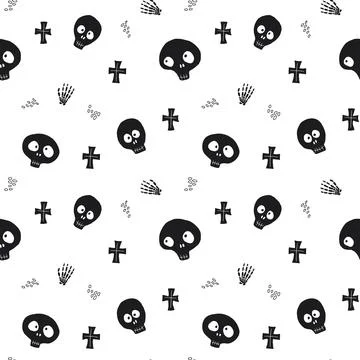 Cute Skull Seamless Pattern. Halloween Background vector illustration 스톡 일러스트