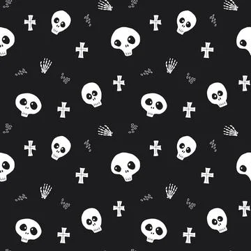 Cute Skull Seamless Pattern. Halloween Background vector illustration 스톡 일러스트