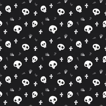 Cute Skull Seamless Pattern. Halloween Background vector illustration 스톡 일러스트