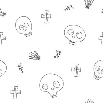 Cute Skull Seamless Pattern. Halloween Background vector illustration 스톡 일러스트