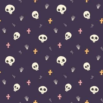 Cute Skull Seamless Pattern. Halloween Background vector illustration 스톡 일러스트